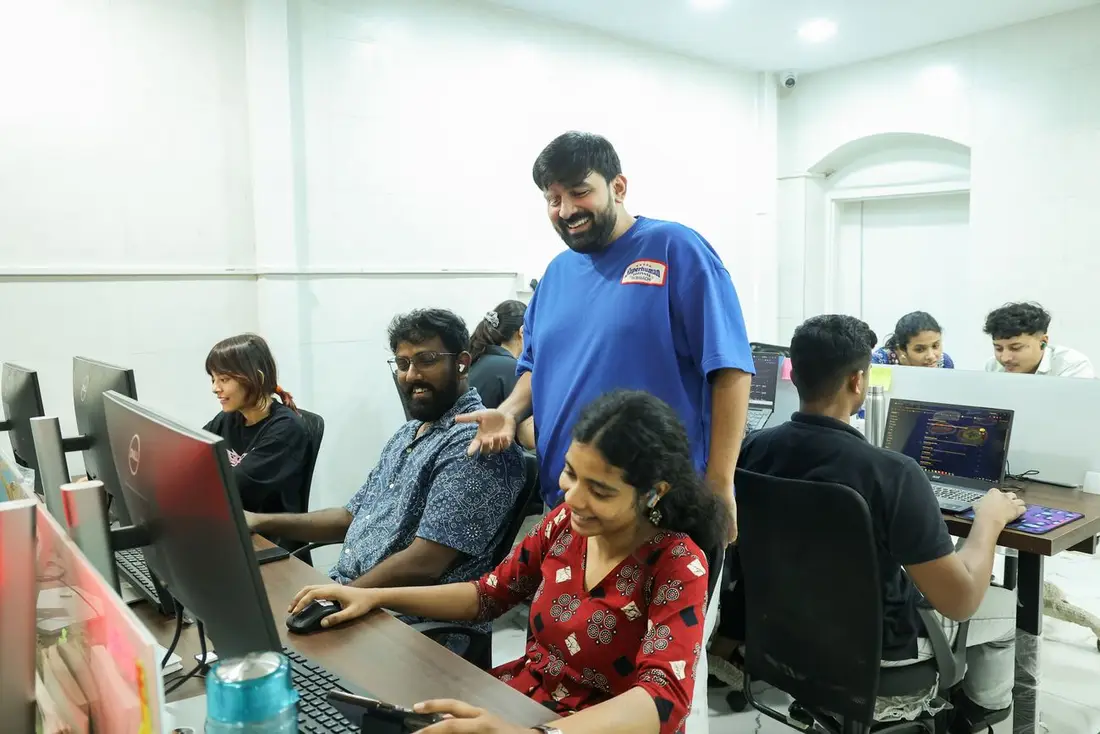 Sahil Sheth with the hospitality crew in the Mumbai office